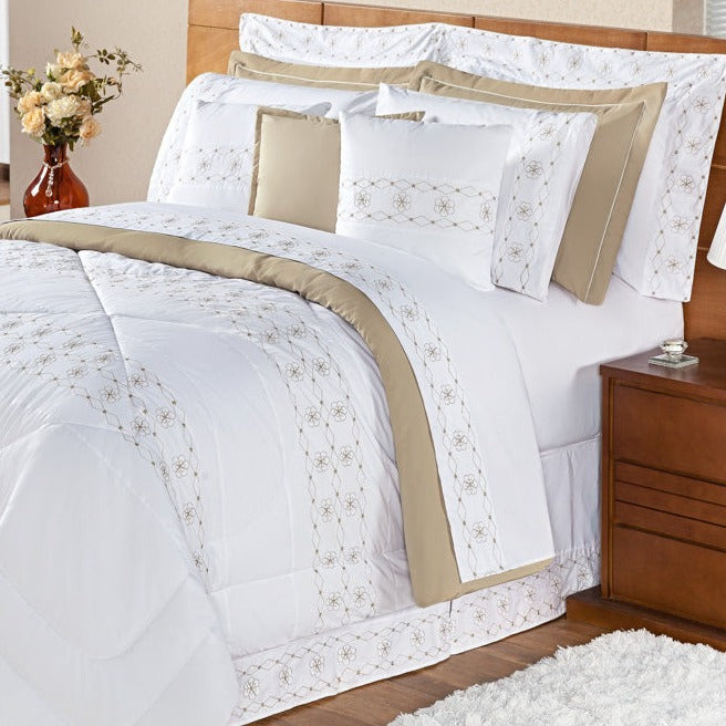 Kit Edredom Damasco Completo - 11 Peças - Conforto e Elegância