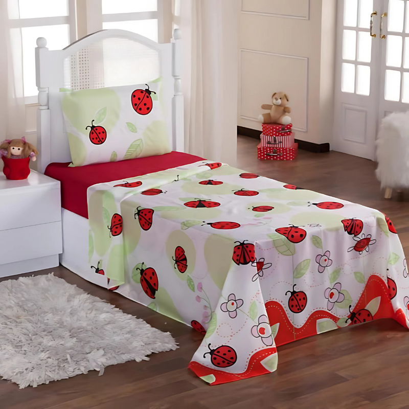 Jogo de Cama Joaninha Infantil – Solteiro 3 Peças