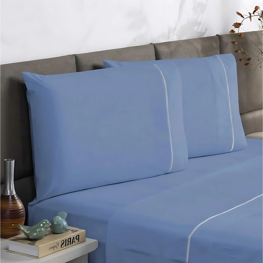 Jogo de Cama Charme Ponto Palito – Lençol de Cima, com Elástico e Fronhas