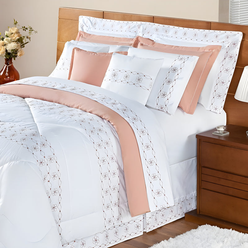 Kit Edredom Damasco Completo - 11 Peças -  Conforto e Elegância