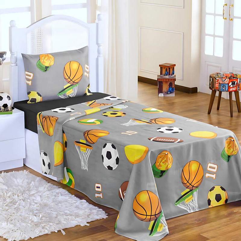 Jogo de Cama Esportes Infantil – Solteiro 3 Peças