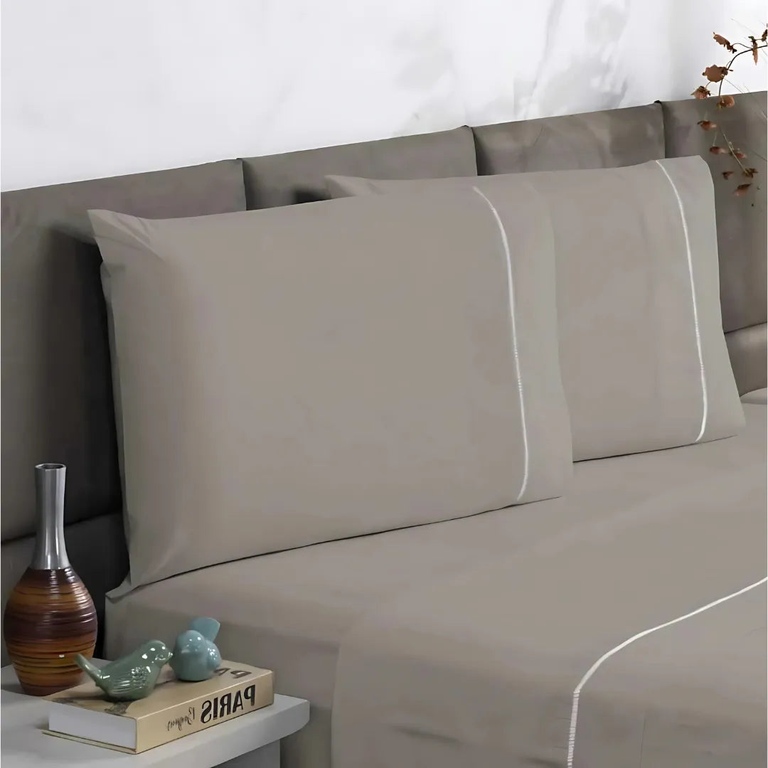 Jogo de Cama Charme Ponto Palito – Lençol de Cima, com Elástico e Fronhas Enxovais