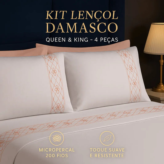 Jogo de Lençol Damasco  – 4 Peças em Micropercal 200 Fios 