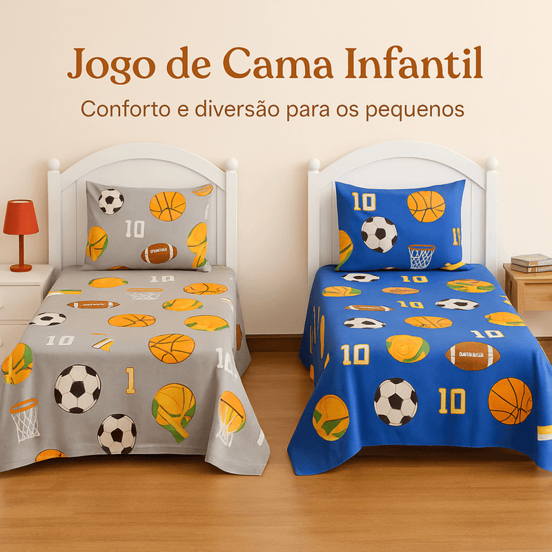 Jogo de Cama Esportes Infantil – Solteiro 3 Peças