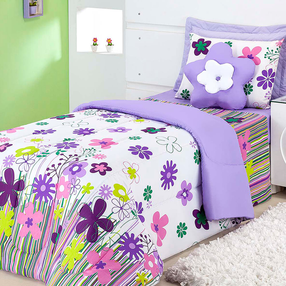 Edredom Garden Solteiro – Kit 3 Peças – Delicadeza e Conforto para Noites Perfeitas