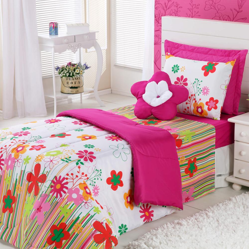 Edredom Garden Solteiro – Kit 3 Peças – Delicadeza e Conforto para Noites Perfeitas