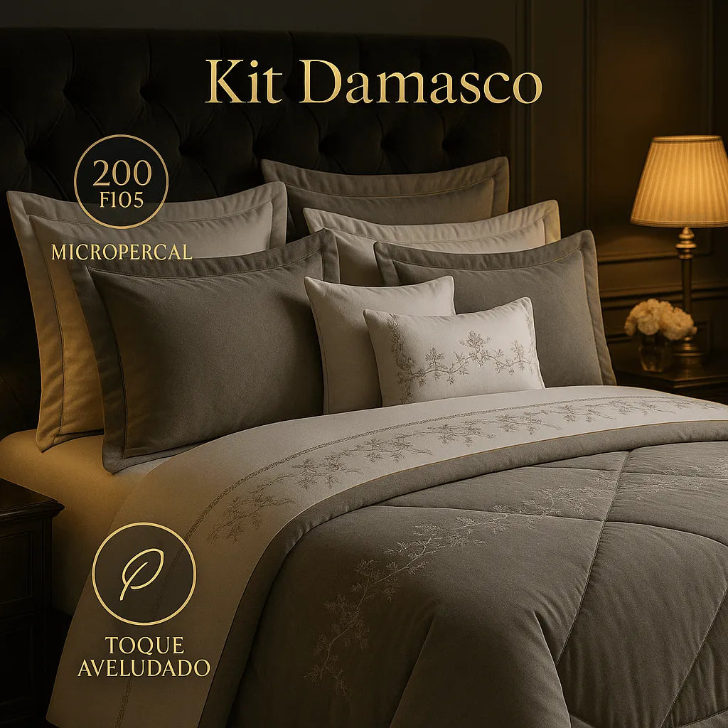 Kit Edredom Damasco Completo - 11 Peças -  Conforto e Elegância Enxovais