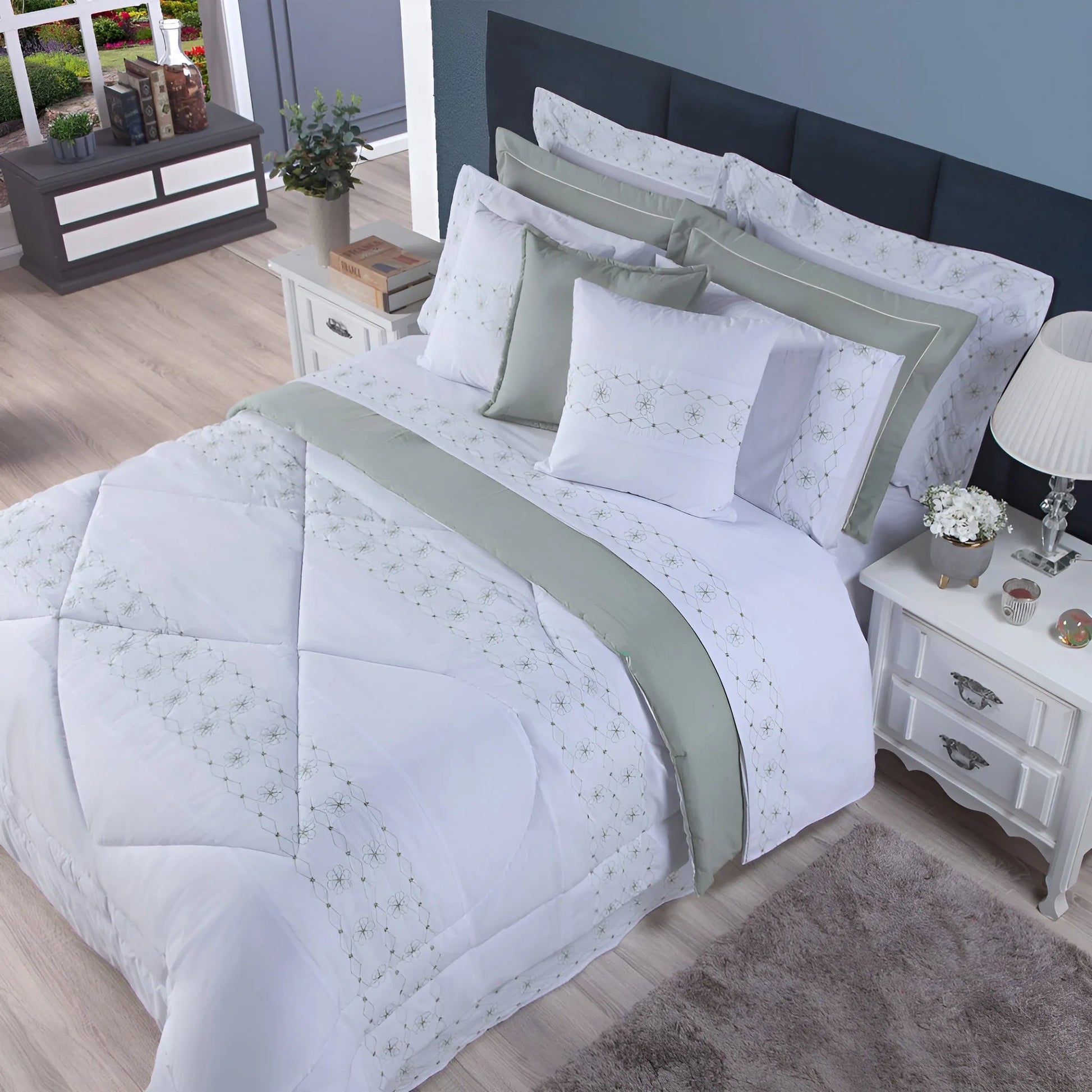 Kit Edredom Damasco Completo - 11 Peças -  Conforto e Elegância Enxovais