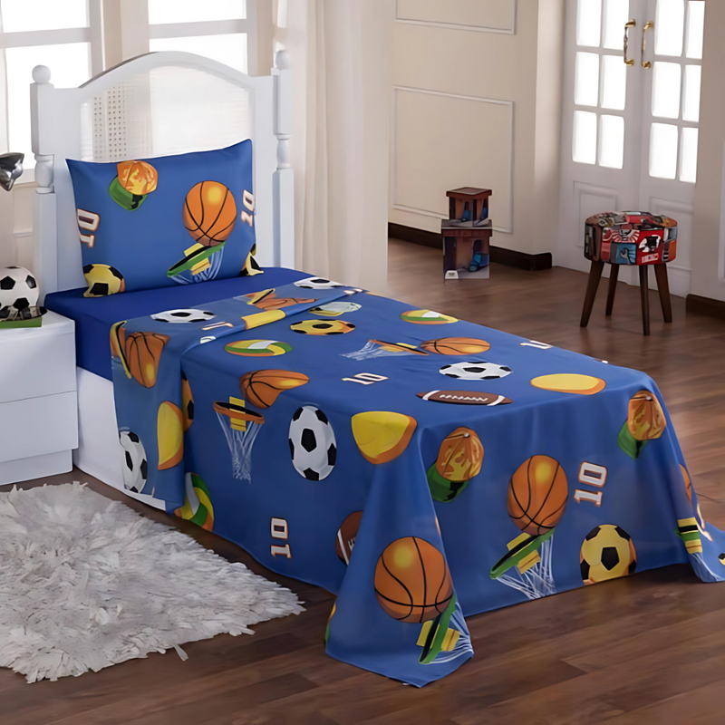Jogo de Cama Esportes Infantil – Solteiro 3 Peças