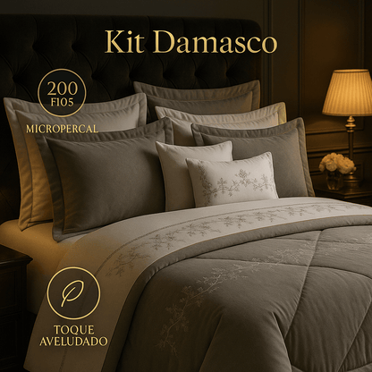 Kit Edredom Damasco Completo - 11 Peças -  Conforto e Elegância