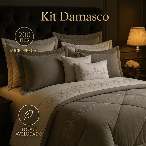Kit Edredom Damasco Completo - 11 Peças -  Conforto e Elegância