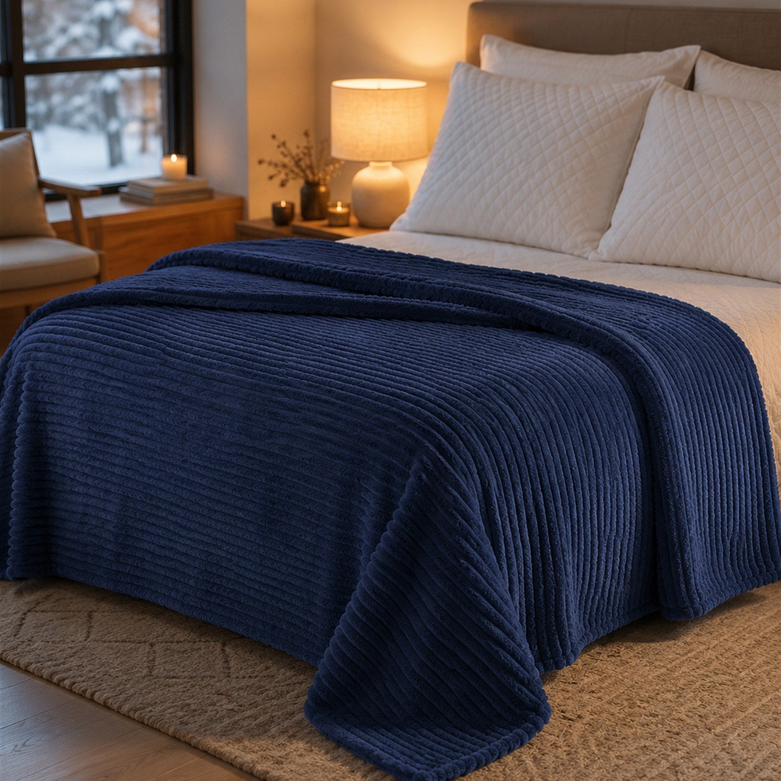 Manta Canelada Elegance sobre cama em quarto aconchegante